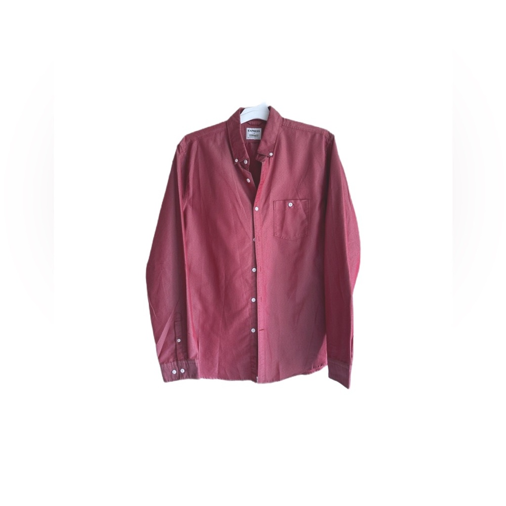Express contrast fitted  shiny Red Button-Down Shirt